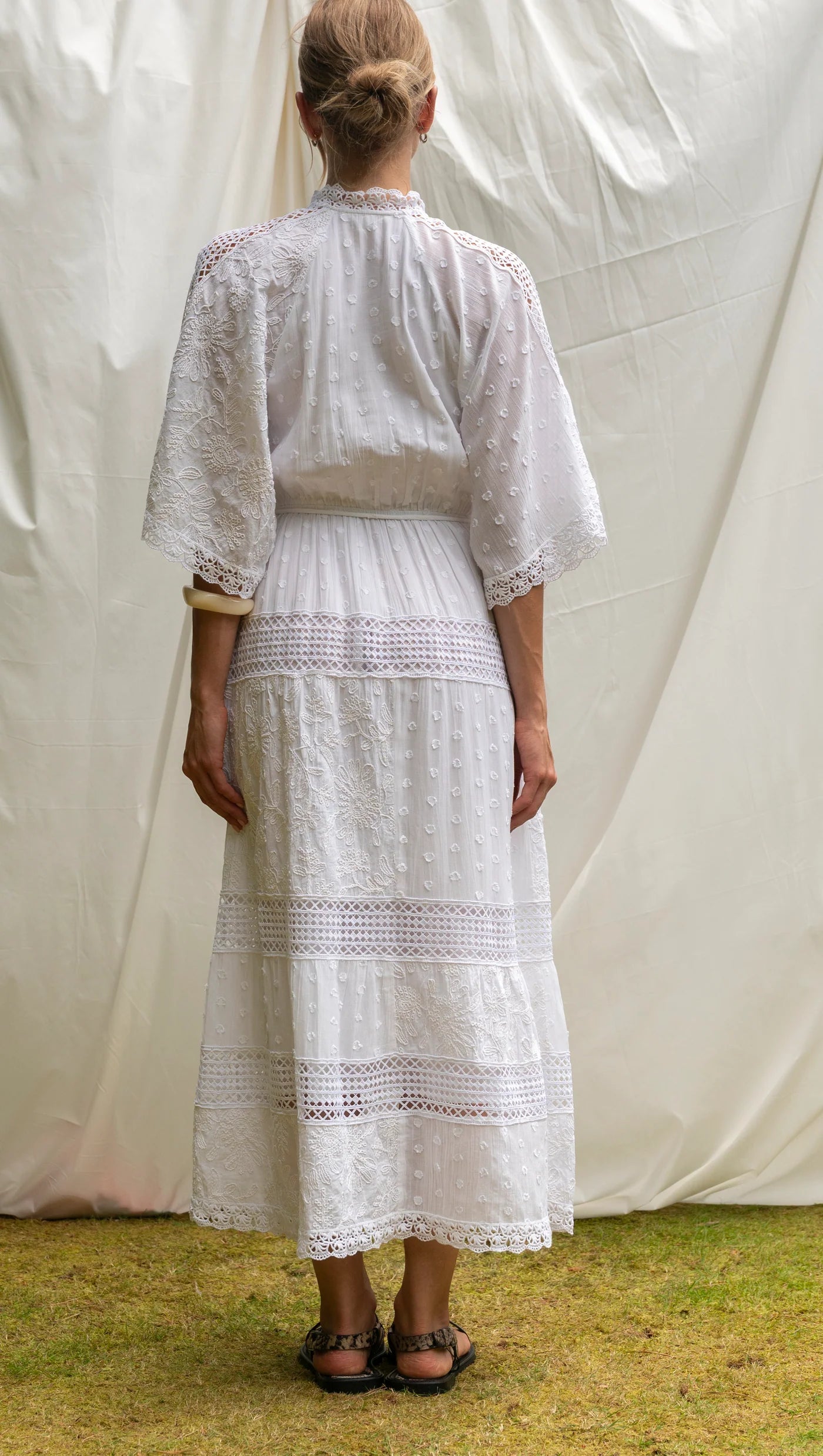 BRDR Villa White Embroidered Maxi Dress