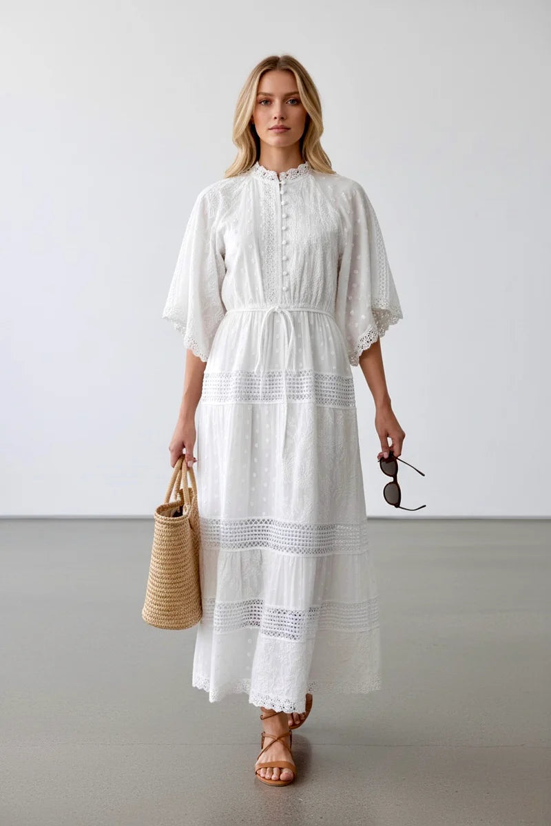 BRDR Villa White Embroidered Maxi Dress