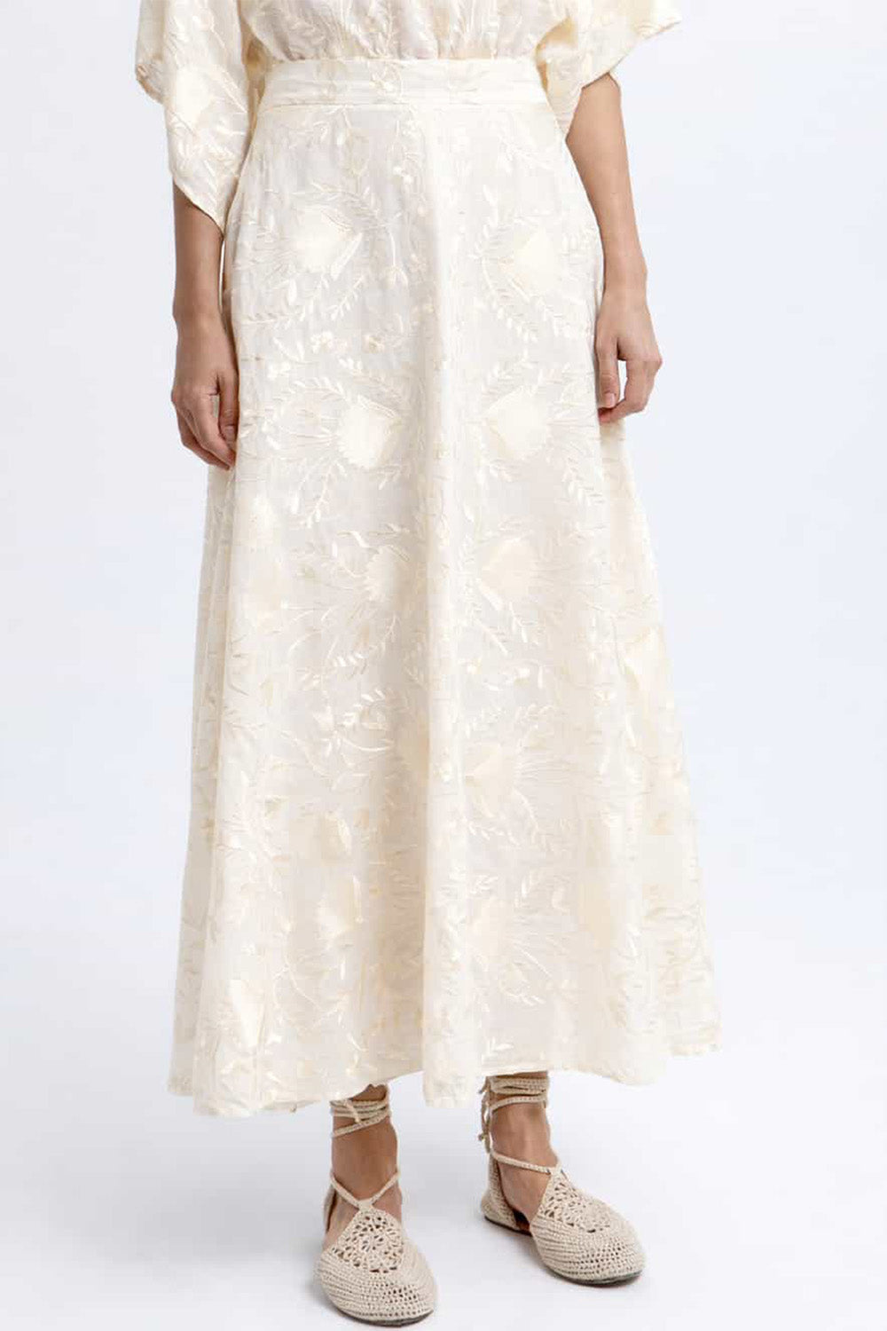 Greek Archaic Kori Blossom Embroidered Skirt