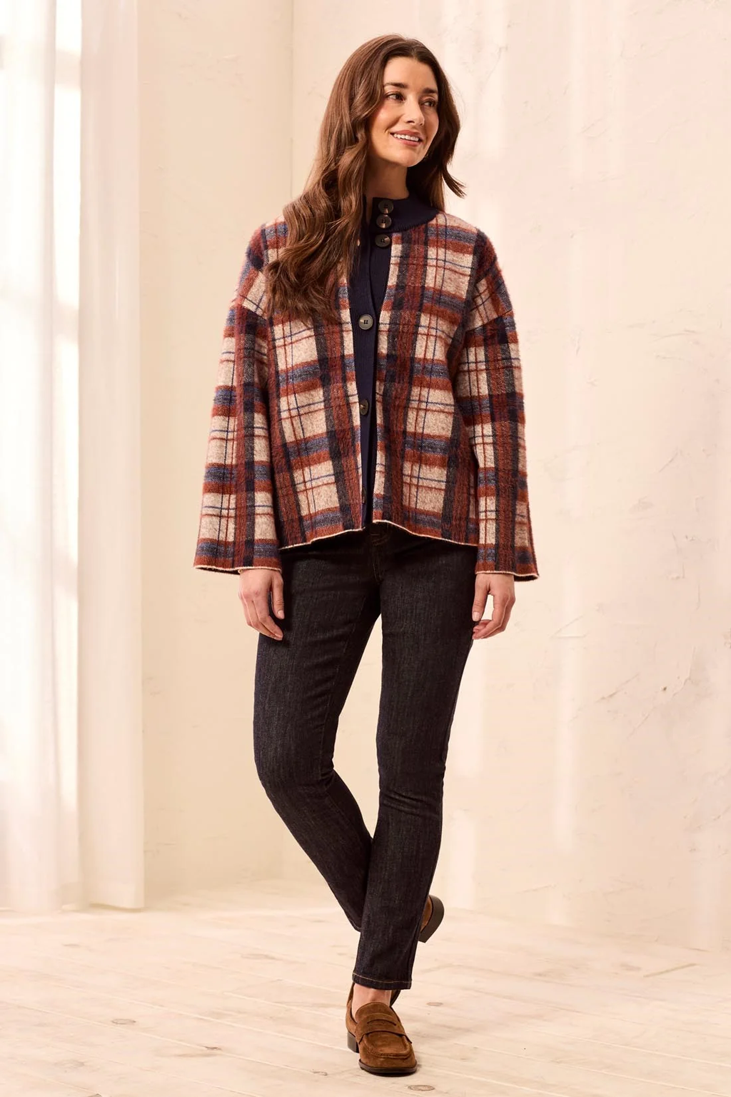 Tribal Mock Neck Plaid Cardigan