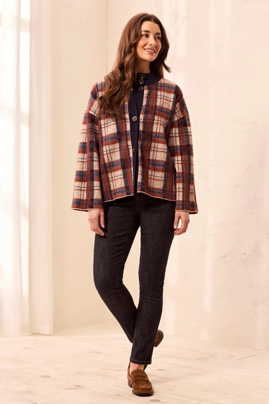 Tribal Mock Neck Plaid Cardigan