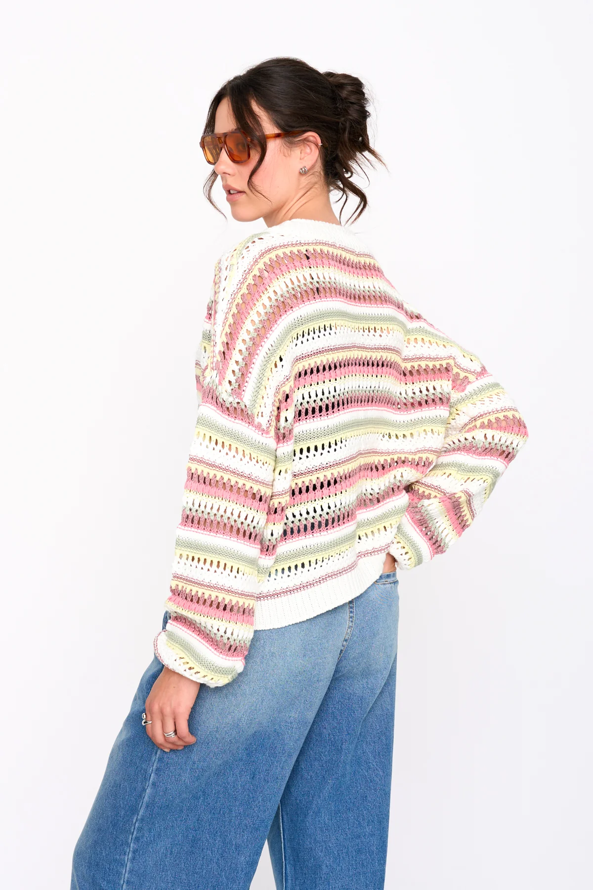24Colours Pastel Striped Chunky Cardigan