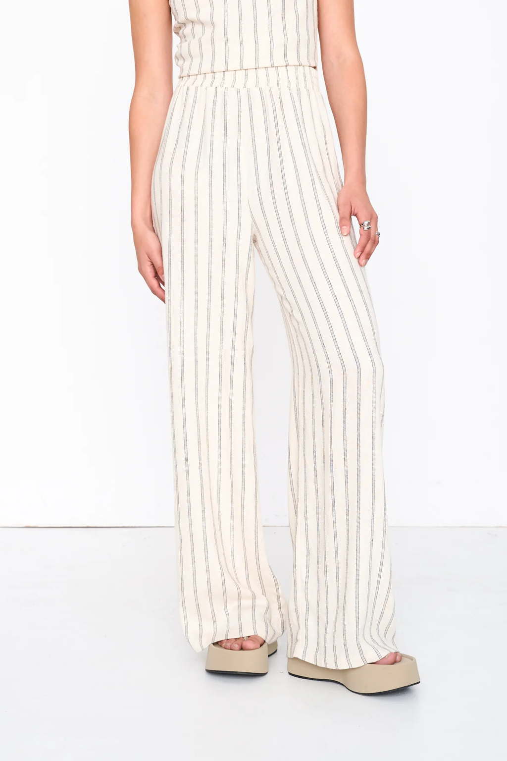 24Colours Linen Blend Striped Trousers