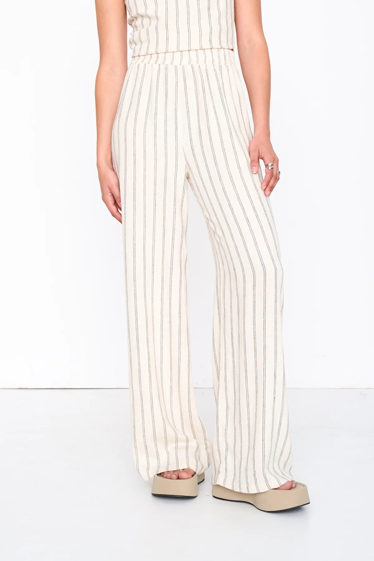 24Colours Linen Blend Striped Trousers