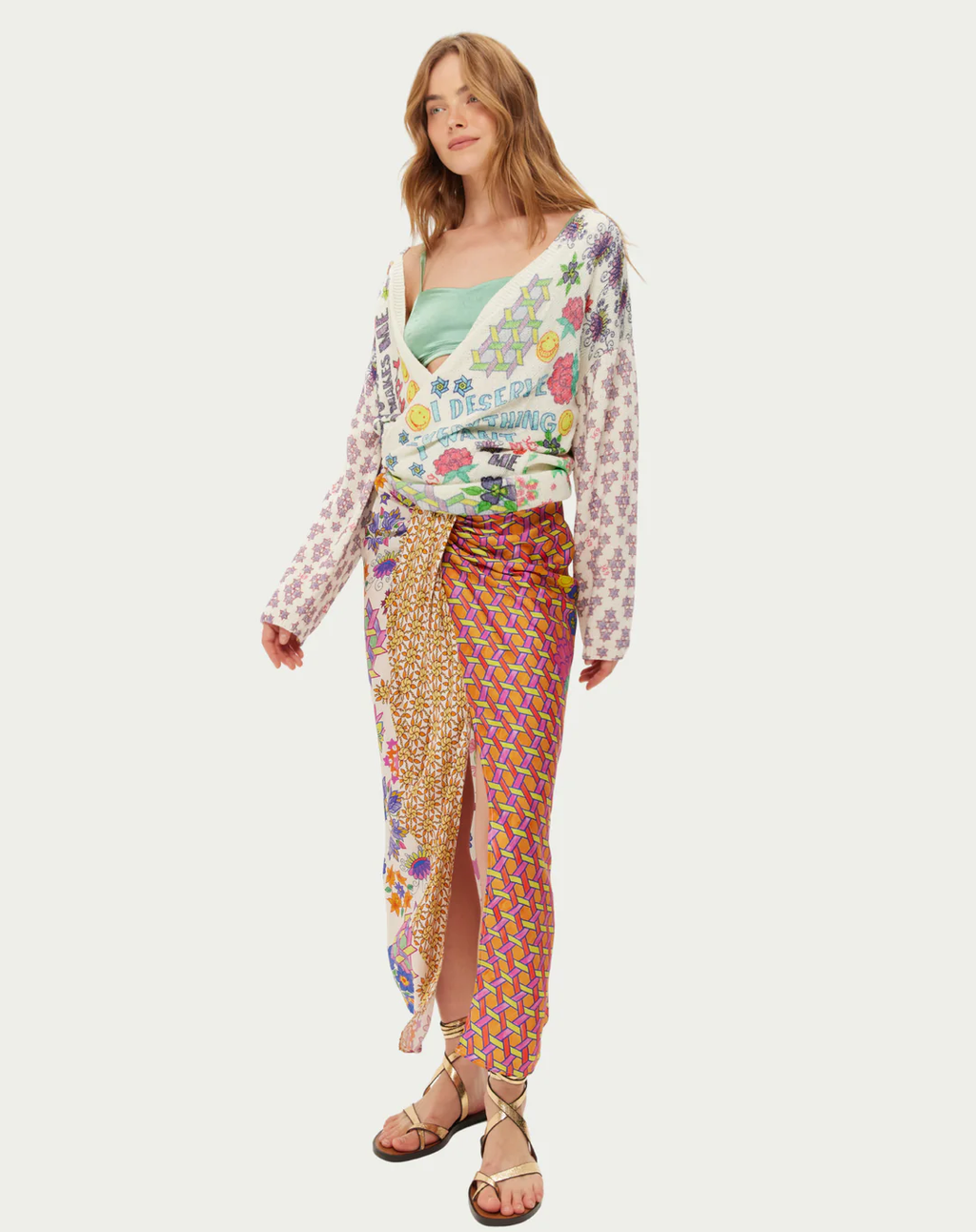 ME369 Luna Tie Front Midi Skirt