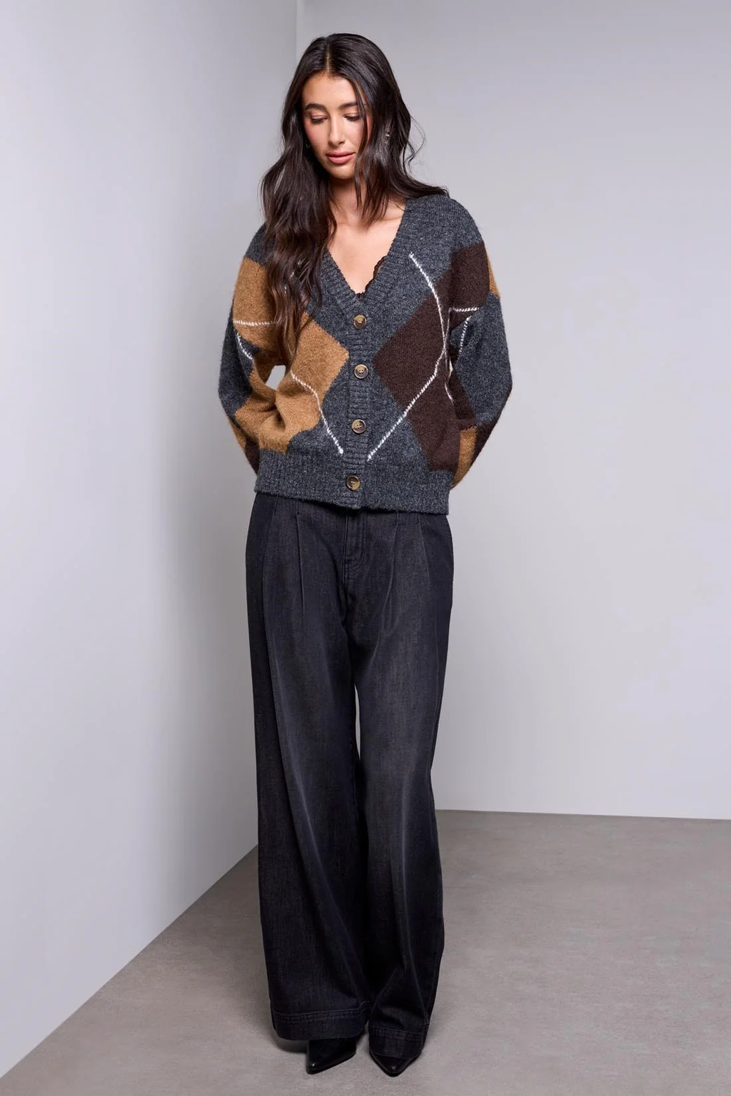 Tribal Premium Argyle Knit Cardigan