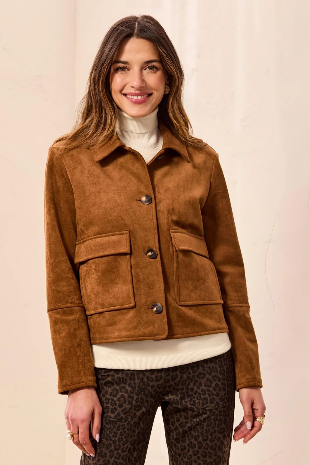 Tribal Faux Suede Trucker Jacket