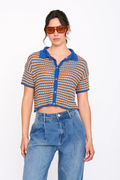 24Colours Striped Knit Collared Top