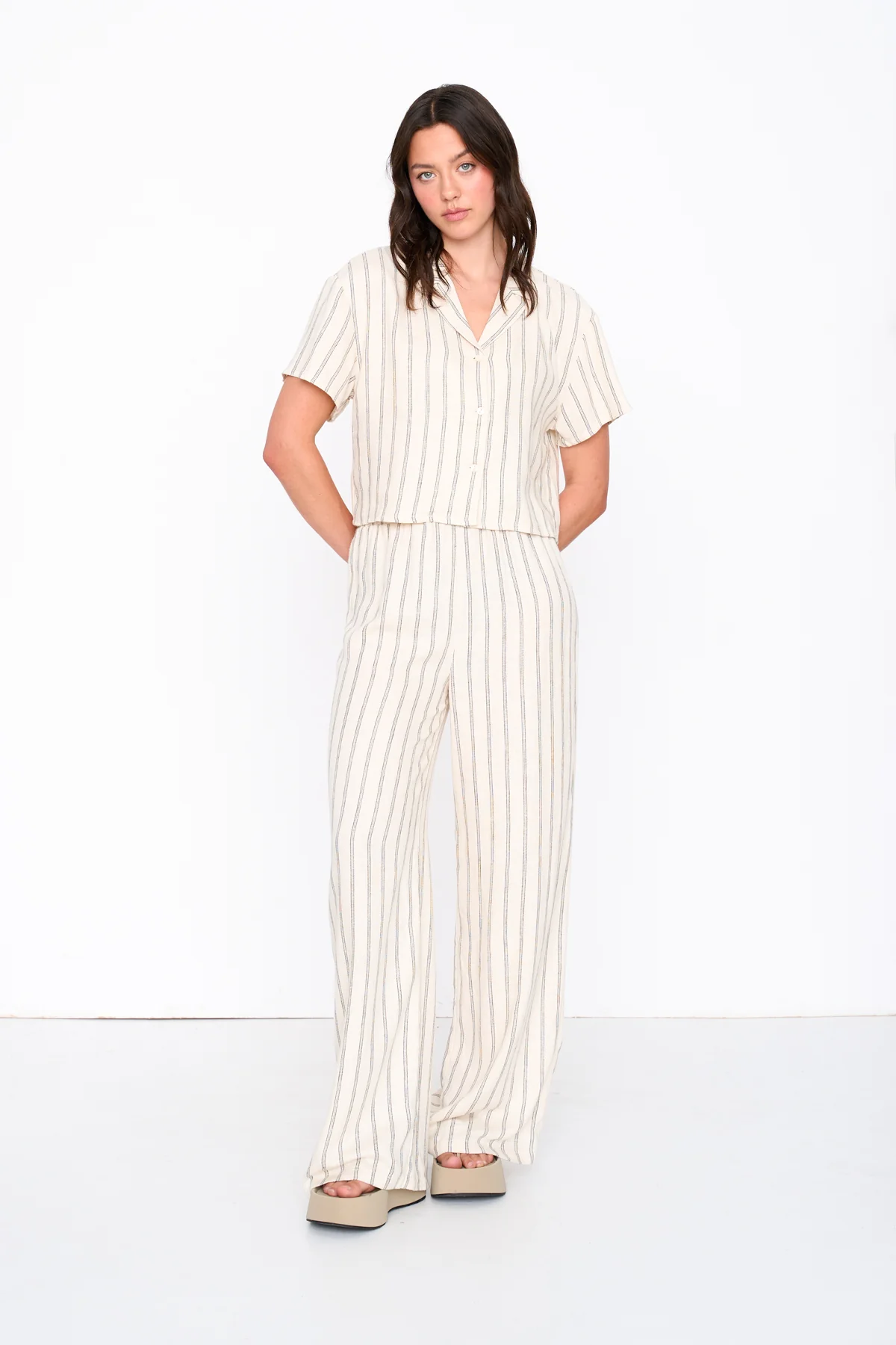 24Colours Striped Linen Blend Shirt