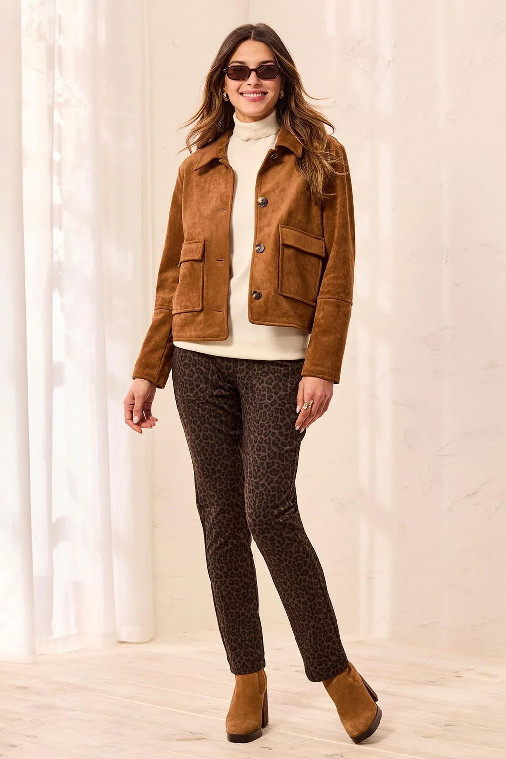 Tribal Faux Suede Trucker Jacket