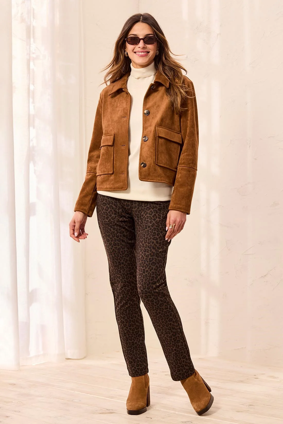 Tribal Faux Suede Trucker Jacket
