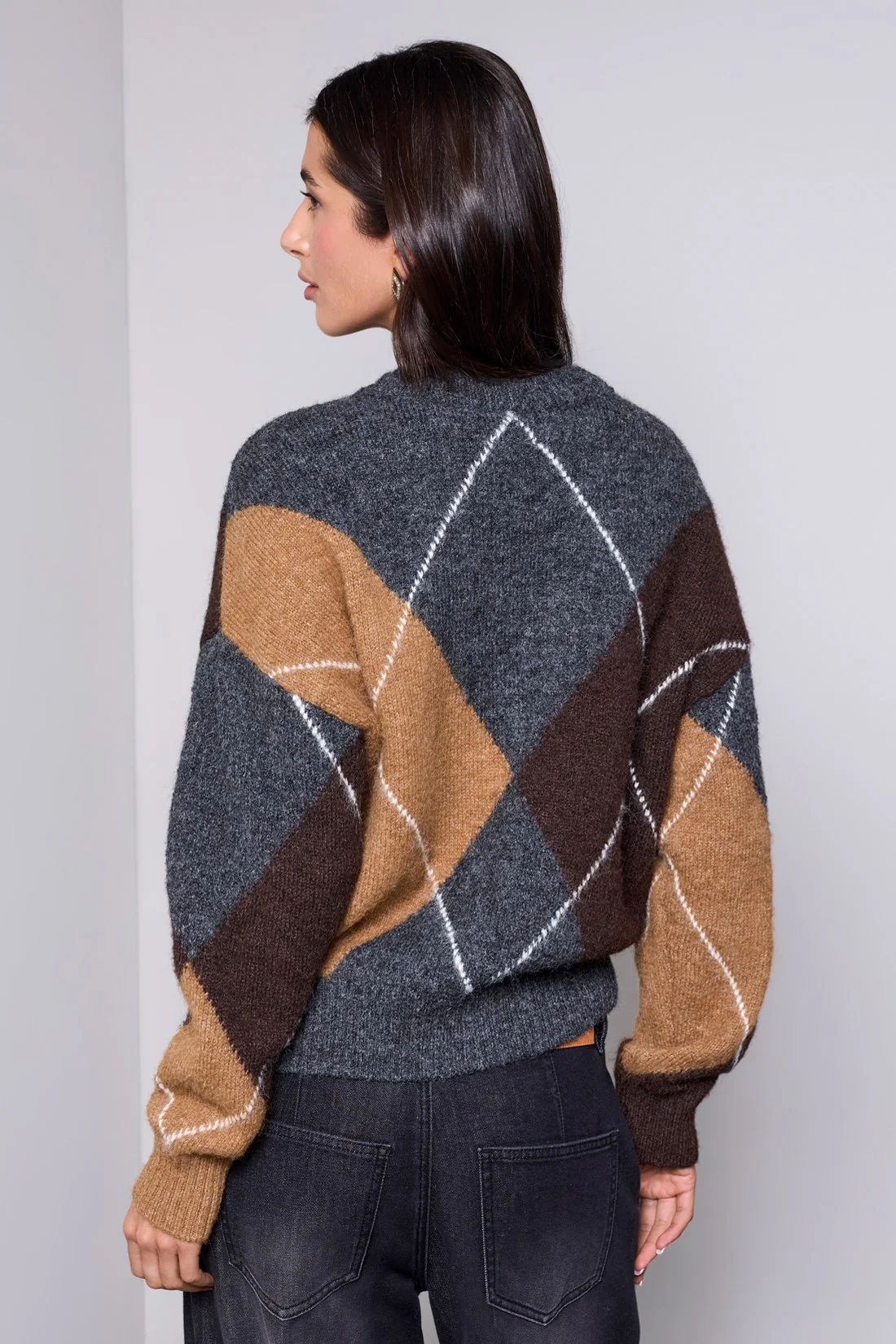 Tribal Premium Argyle Knit Cardigan