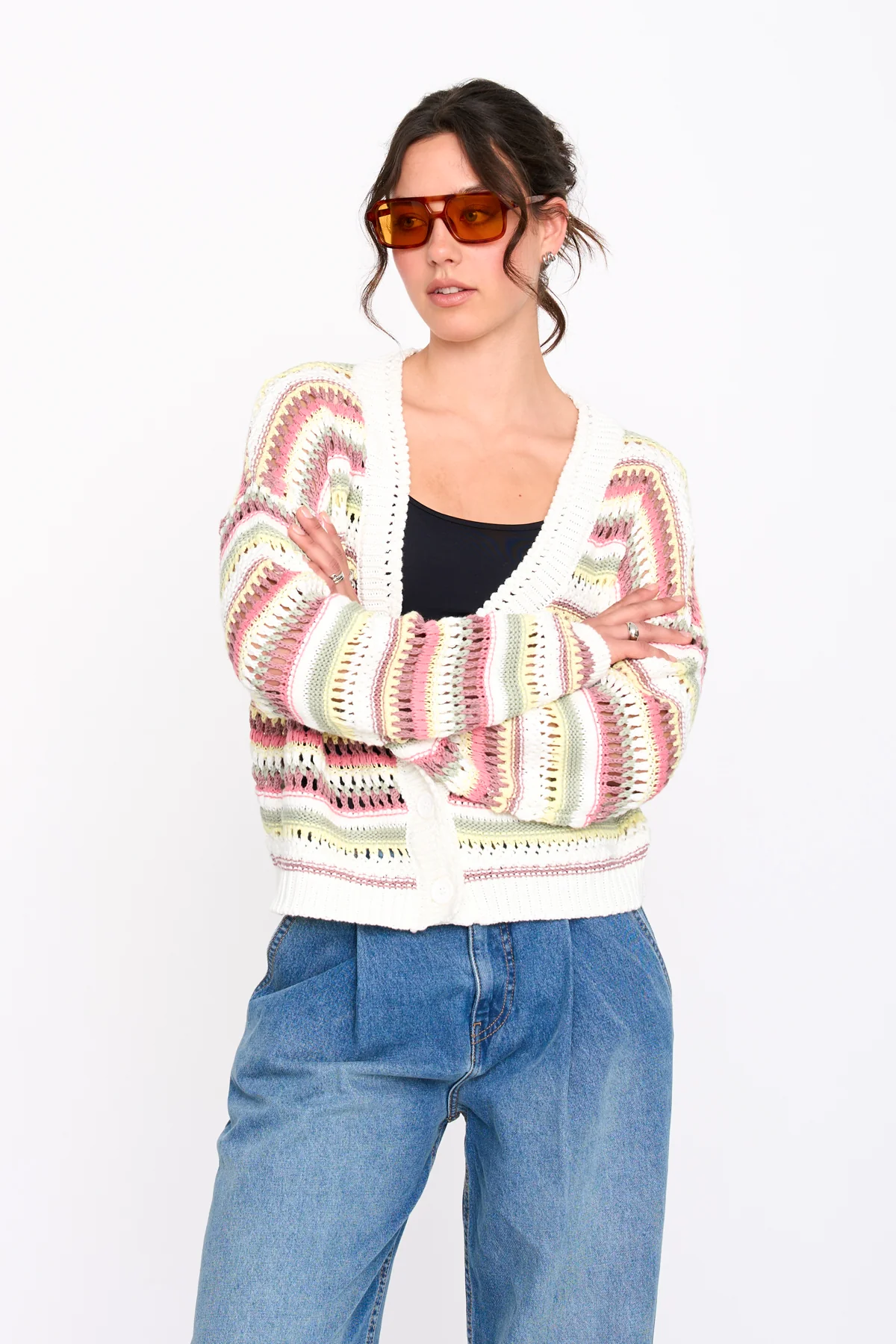 24Colours Pastel Striped Chunky Cardigan