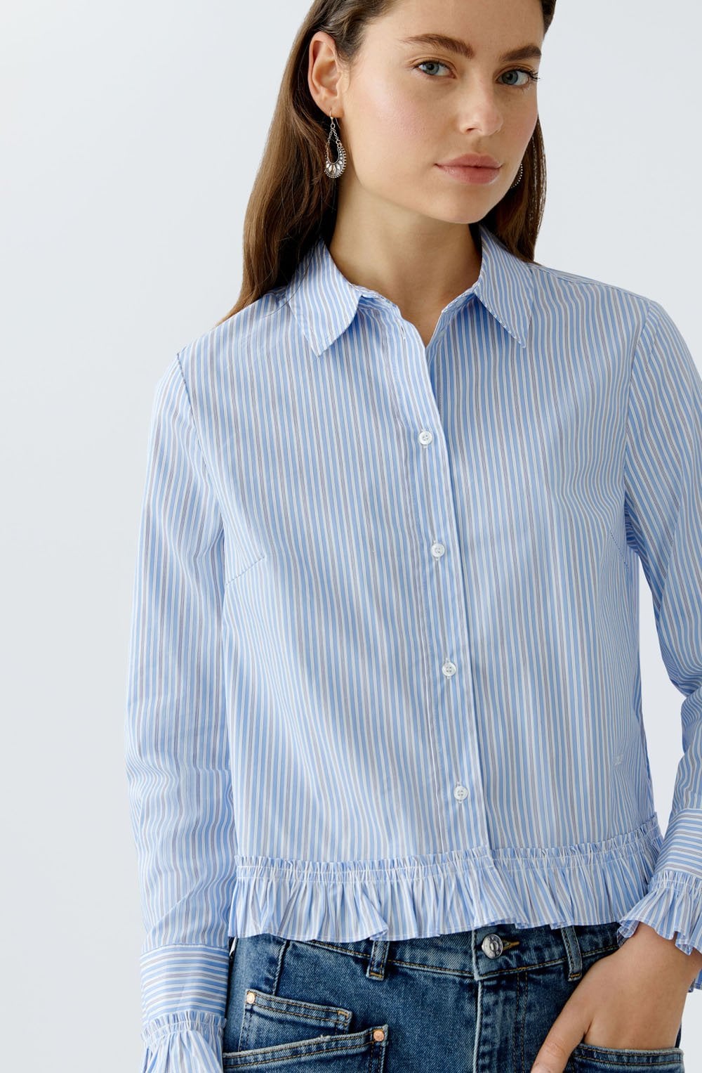 Oui Striped Shirt with Frill