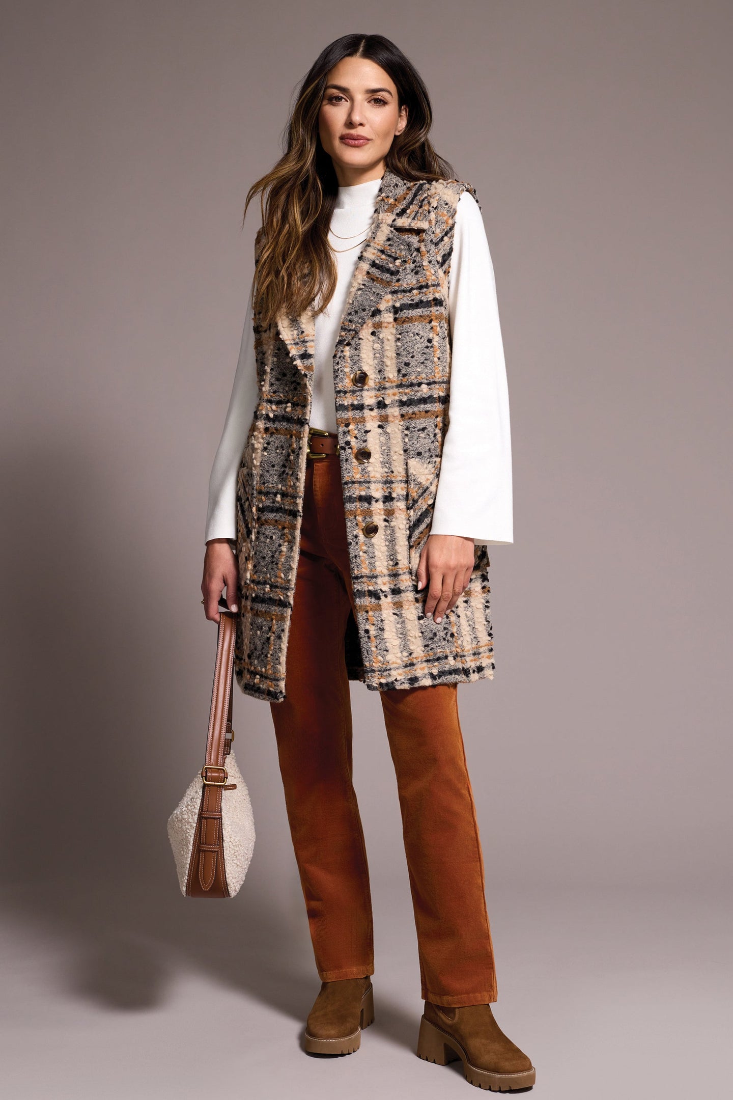 Tribal Teddy Check Longline Gilet